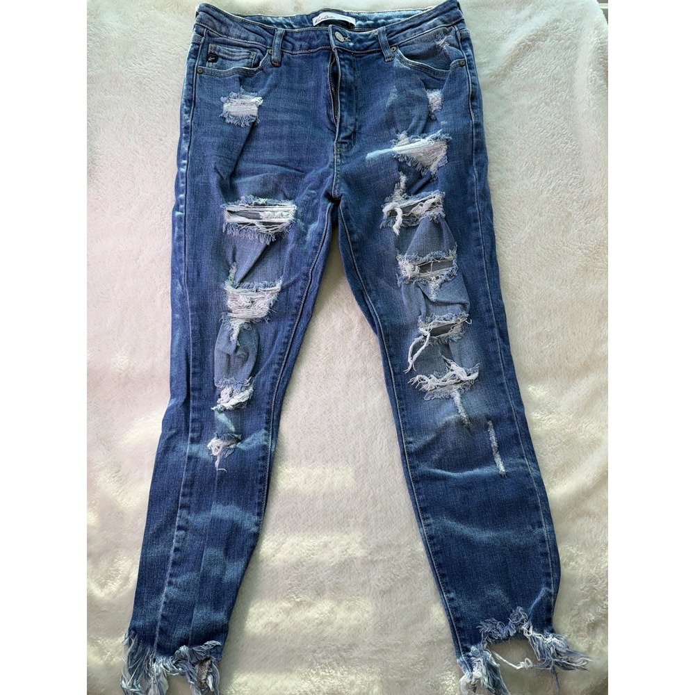 KanCan Women's Skinny Jeans Mid Rise Medium Wash Blue Distressed Stretch 30